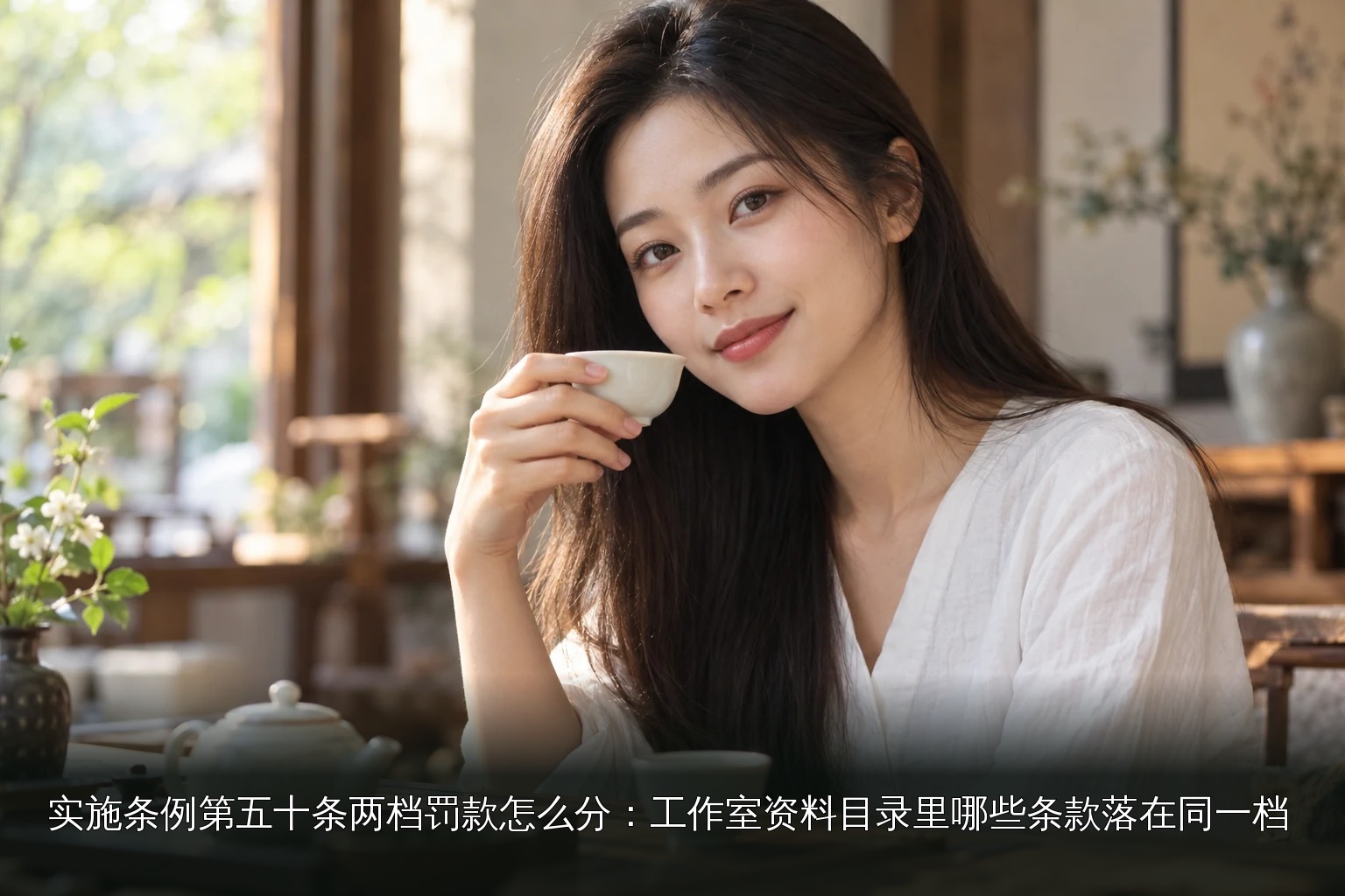 年轻女性品茶主题图|白瓷杯与年轻女性